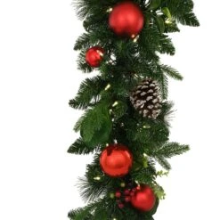 9 Ft. X 12 Inch Mixed Pine Garland With Red Ornaments And 100 LED Lights