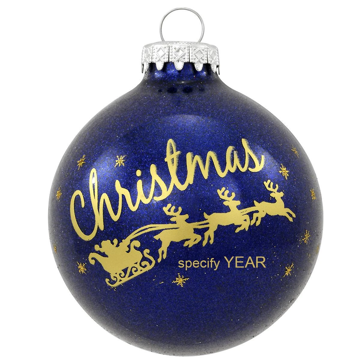 Personalized Christmas Sleigh Blue Glitter Glass Ornament 1 Personalized Christmas Sleigh Blue Glitter Glass Ornament