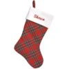 19 Inch Personalized Red Plaid Stocking With Ivory Cuff