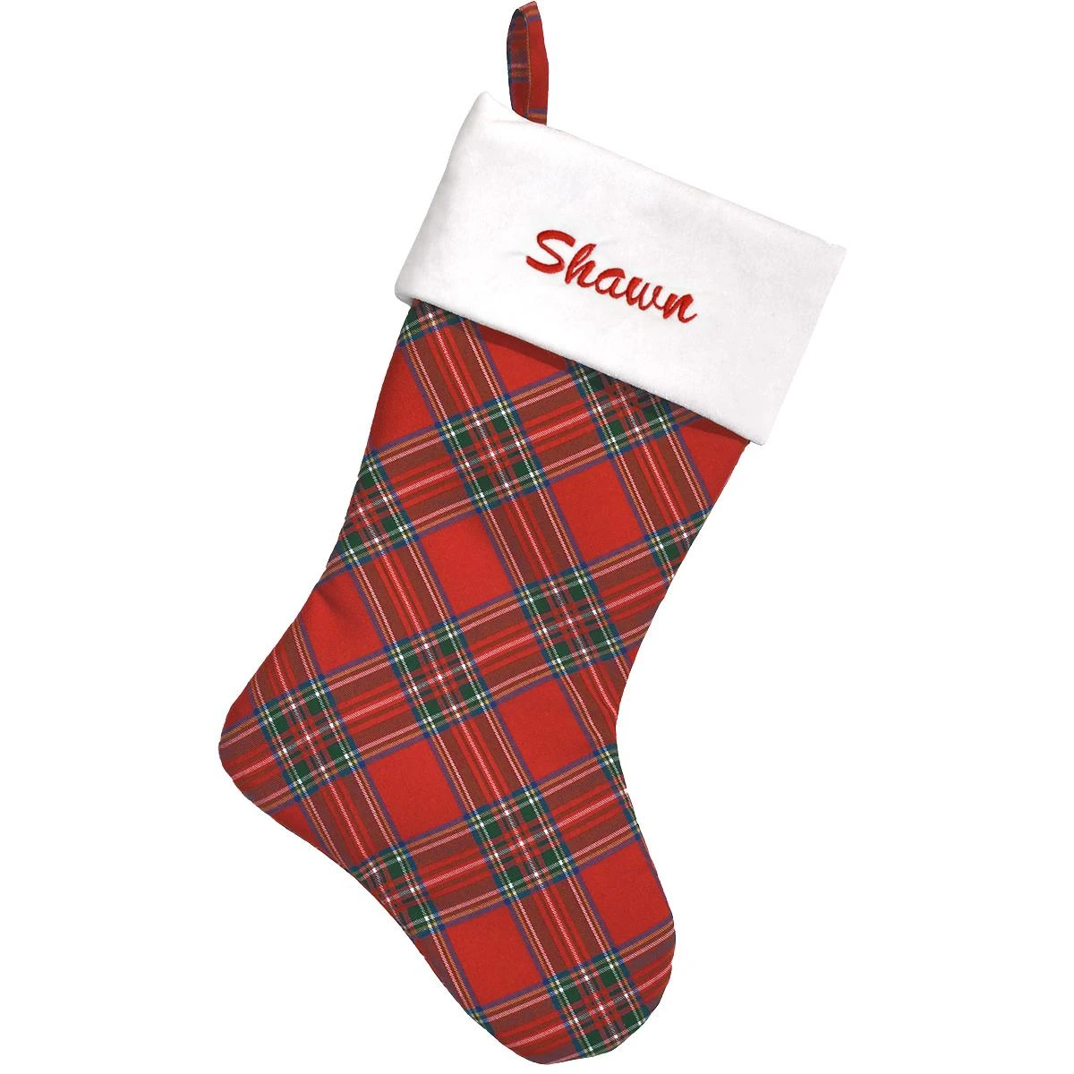 19 Inch Personalized Red Plaid Stocking With Ivory Cuff 1 19 Inch Personalized Red Plaid Stocking With Ivory Cuff