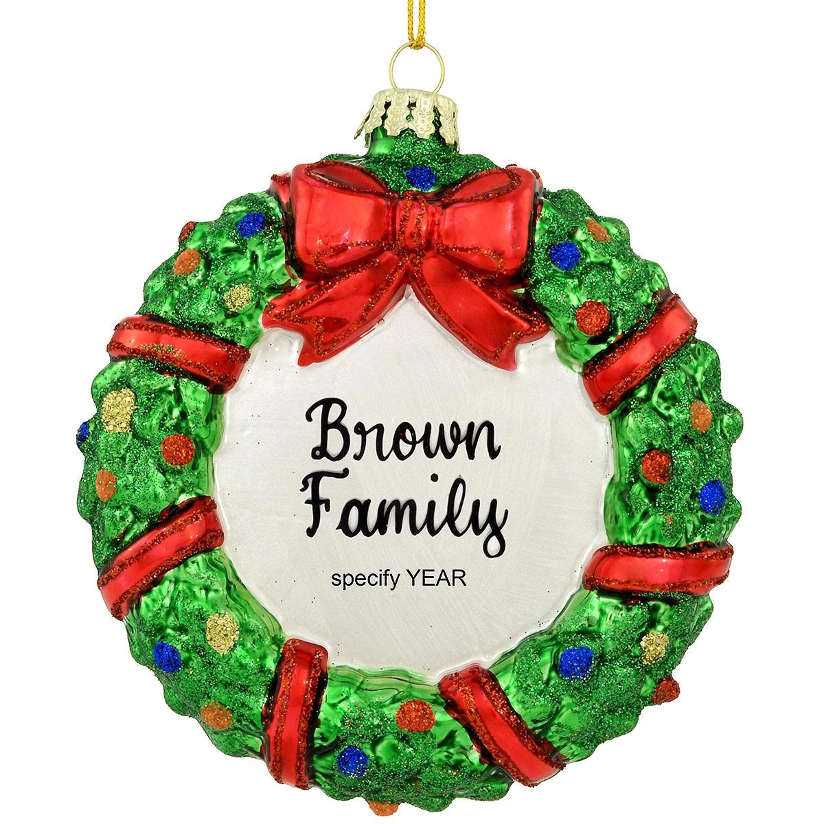 Personalized Wreath With Decorations And Red Ribbon Ornament 1 Personalized Wreath With Decorations And Red Ribbon Ornament