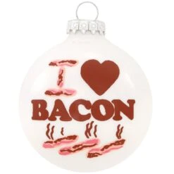 I Love Bacon White Enameled Glass Ornament