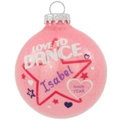 Personalized Love To Dance Pink Sparkle Glass Ornament
