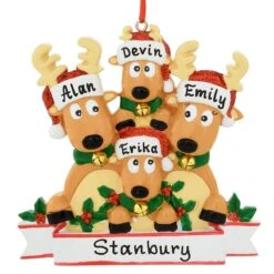 Personalized Reindeer Family Of 4 Ornament