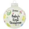 Personalized 4 Inch Baby's First Christmas With Nursery Icons Glass Ornament