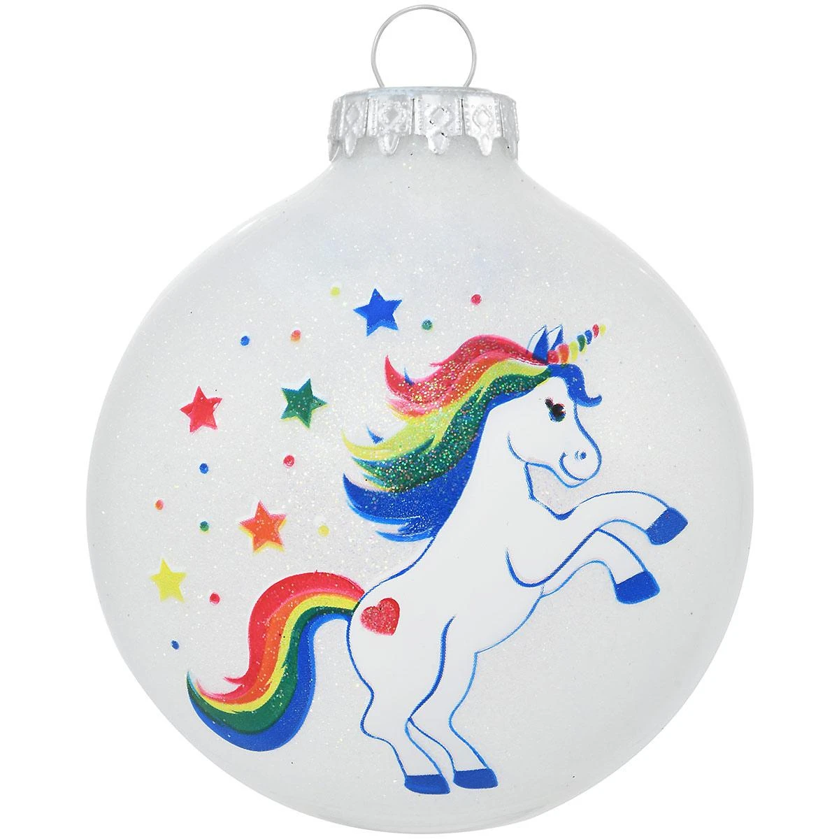 Personalized Unicorn With Stars White Sparkle Glass Ornament 2 Personalized Unicorn With Stars White Sparkle Glass Ornament - Image 2