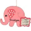 Personalized Pink Elephant With Baby Stats Ornament