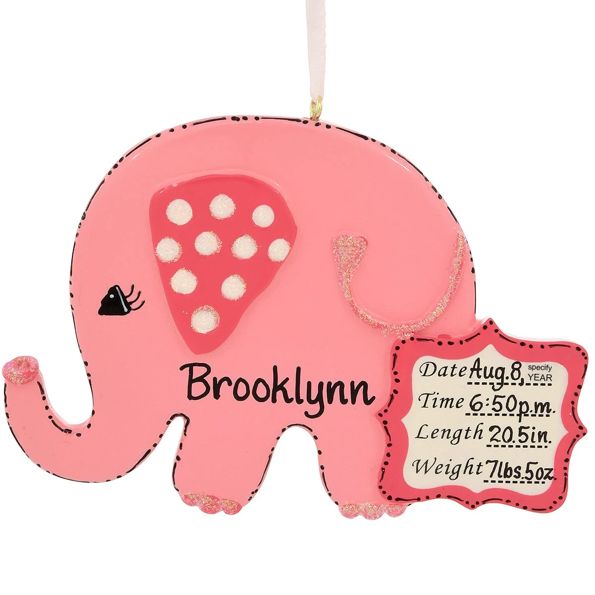 Personalized Pink Elephant With Baby Stats Ornament 1 Personalized Pink Elephant With Baby Stats Ornament