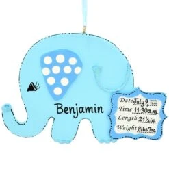 Personalized Blue Elephant With Baby Stats Ornament