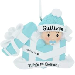 Personalized Baby Boy In Blue Gift Box Ornament