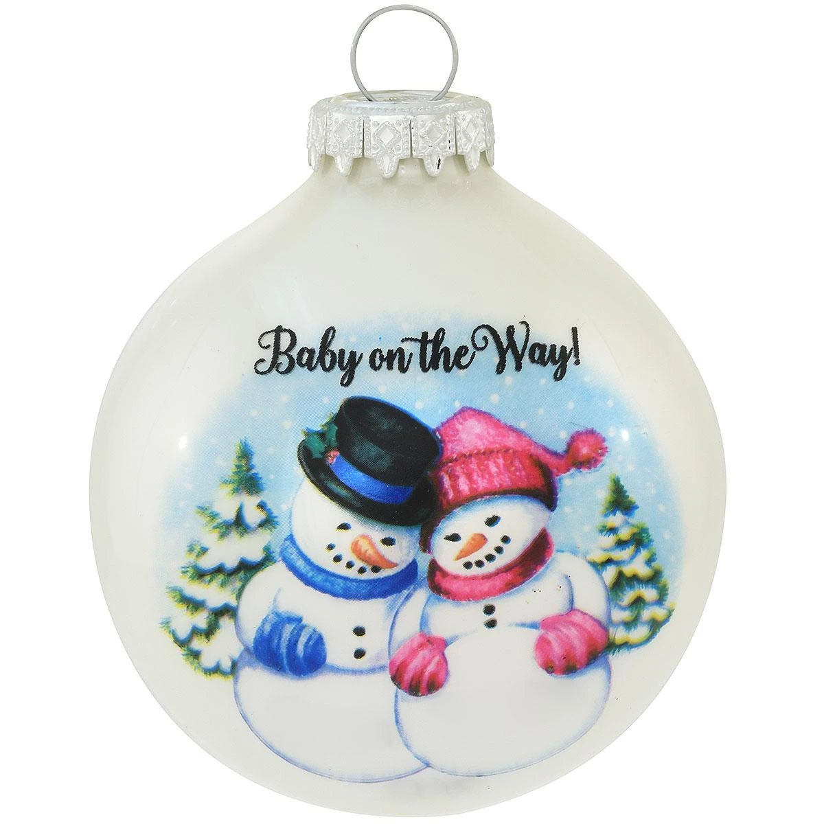 Personalized Baby On The Way Snowman Couple Glass Ornament 2 Personalized Baby On The Way Snowman Couple Glass Ornament - Image 2
