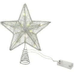 11.5 Inch Star With Silver Thread Battery Operated LED Tree Topper