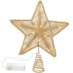 11.5 Inch Star With Bronzed Gold Thread Battery Operated LED Tree Topper