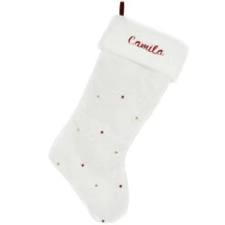 21 Inch Personalized White Stocking With Snowflakes And Sequins