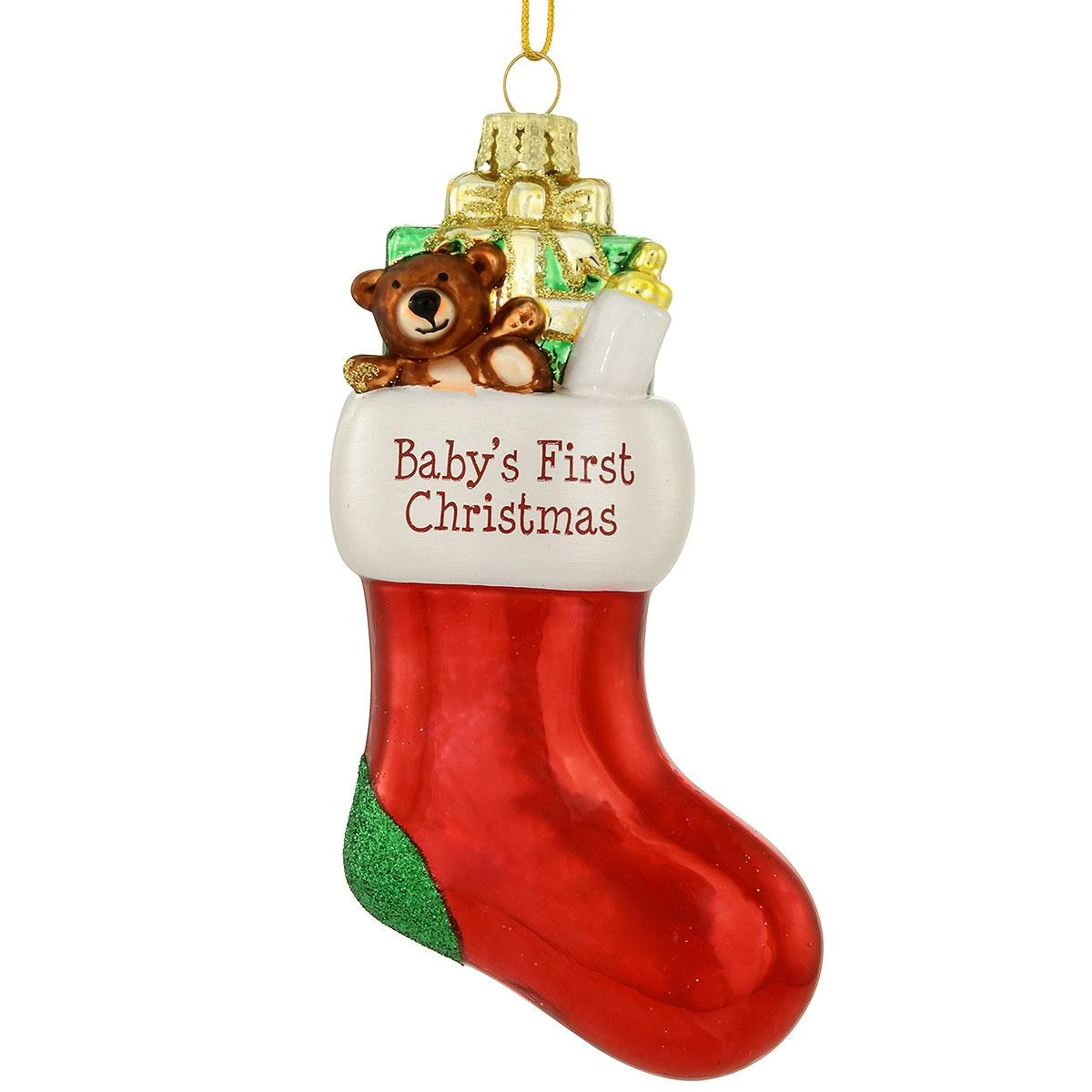 Personalized Baby's First Christmas Red Stocking Glass Ornament 2 Personalized Baby's First Christmas Red Stocking Glass Ornament - Image 2