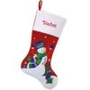 20.5 Inch Personalized Snowman And Tree Red Velvet Stocking