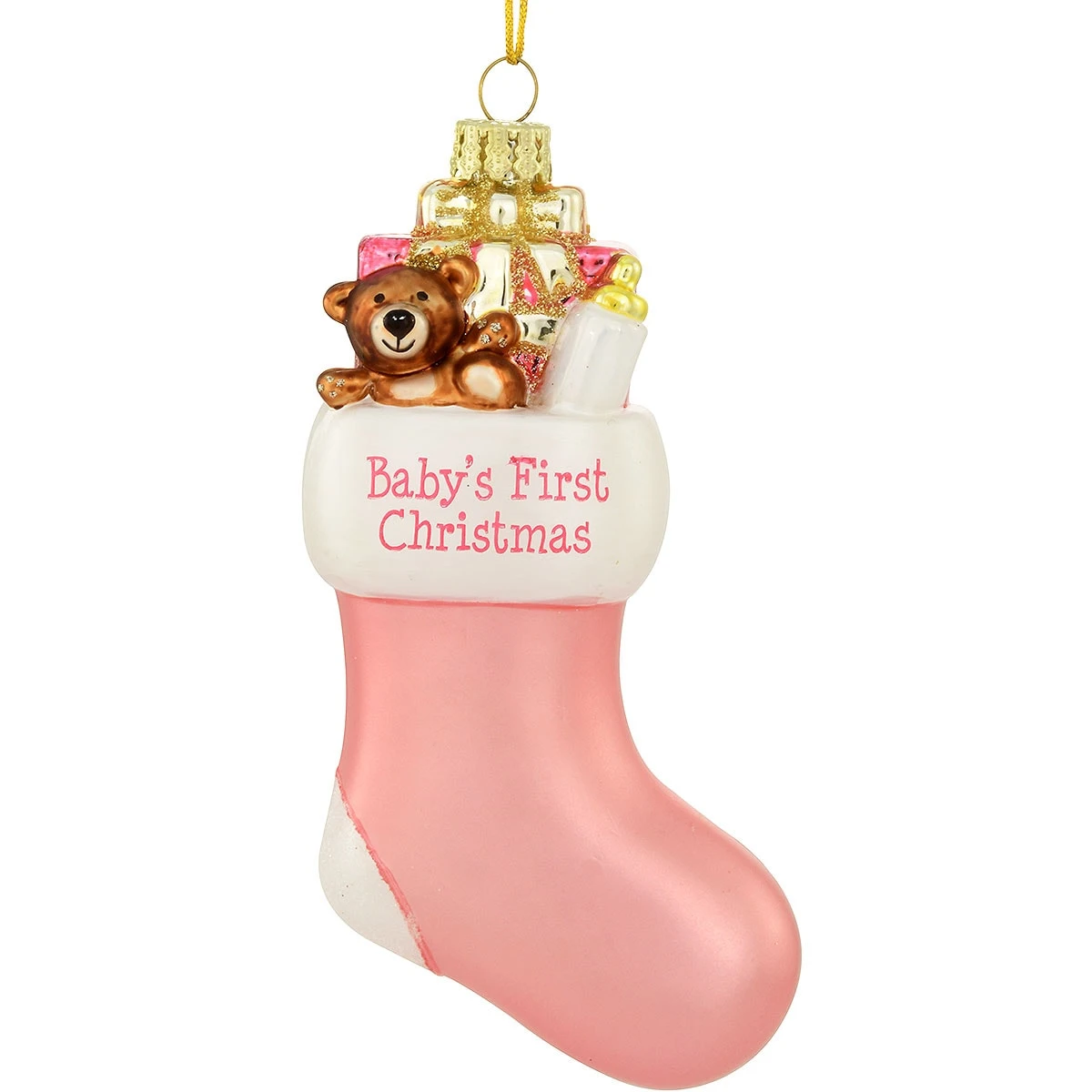 Personalized Baby's First Christmas Pink Stocking Glass Ornament 2 Personalized Baby's First Christmas Pink Stocking Glass Ornament - Image 2