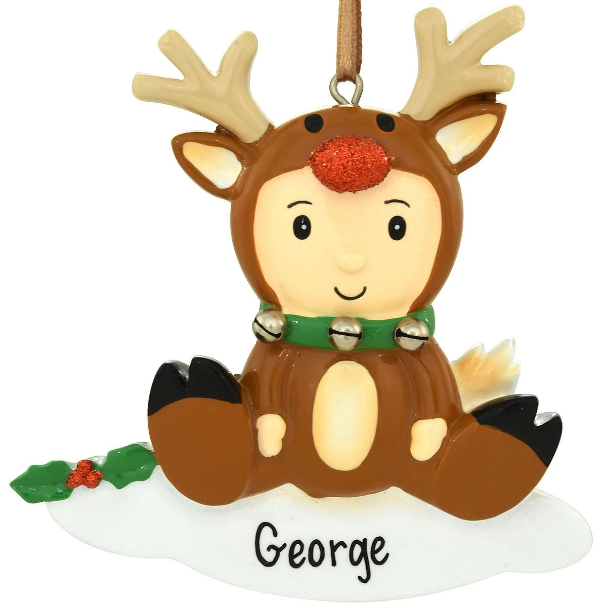 Personalized Baby In Reindeer Costume Ornament 1 Personalized Baby In Reindeer Costume Ornament