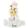Personalized Baby Girl In Snowman Costume Ornament