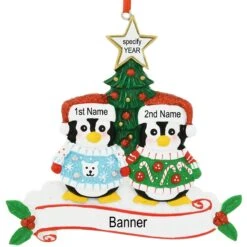 Personalized 2 Penguins In Christmas Sweaters Ornament