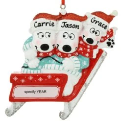 Personalized Polar Bears On Sled Family Of 3 Ornament