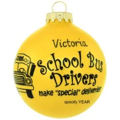 Personalized School Bus Driver Bright Yellow Glass Ornament