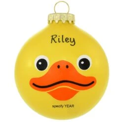 Personalized Yellow Duck Face Glass Ornament