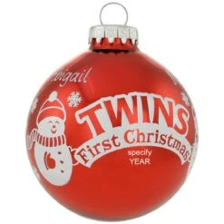 Personalized Twins 1st Christmas Red Glass Ornament