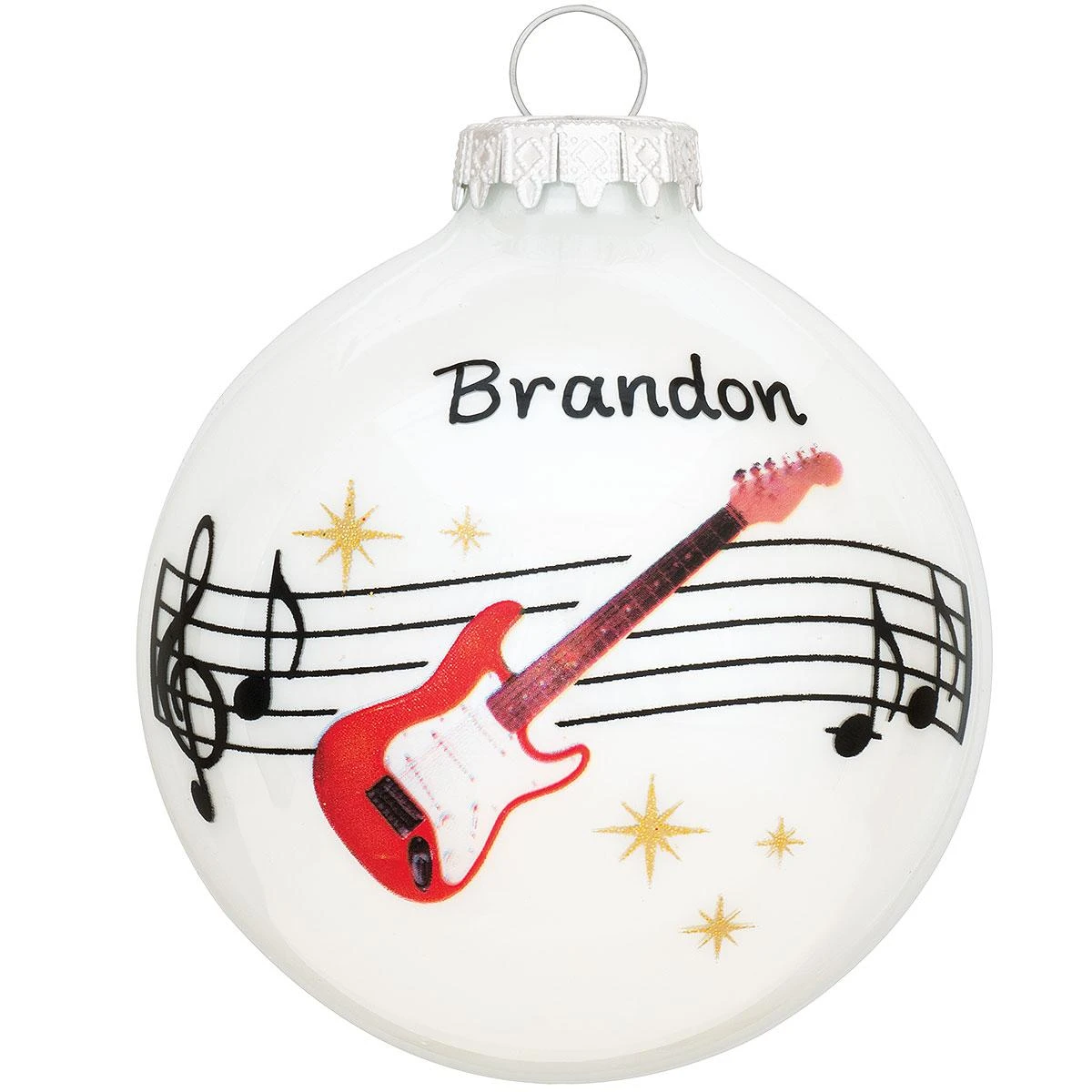 Personalized Electric Guitar With Music Staff And Stars Glass Ornament 1 Personalized Electric Guitar With Music Staff And Stars Glass Ornament