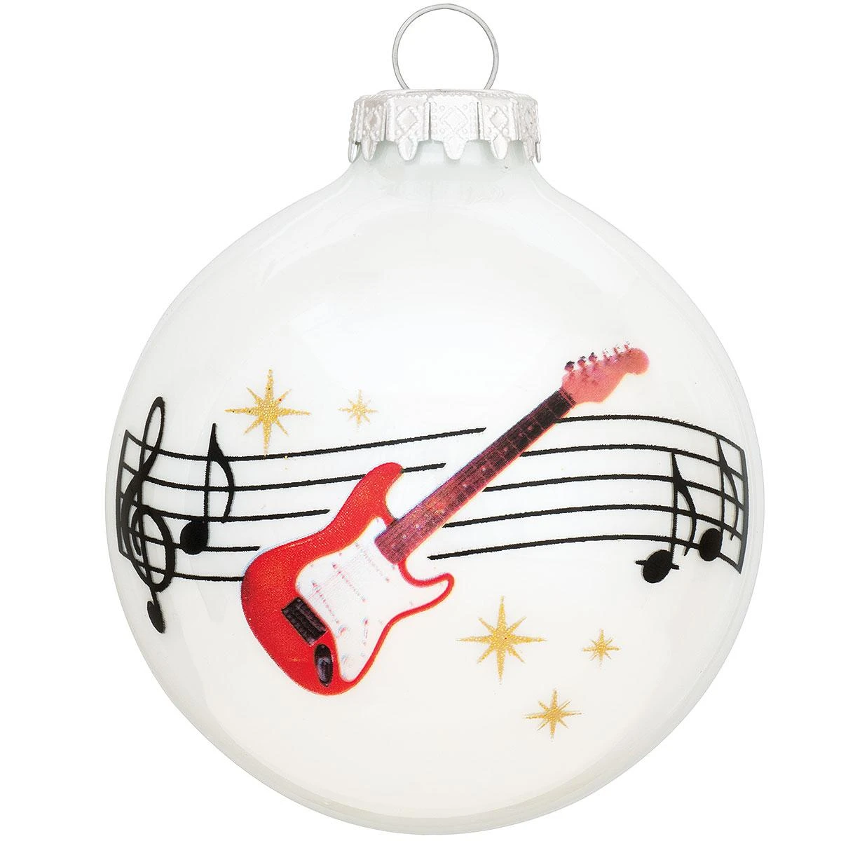 Personalized Electric Guitar With Music Staff And Stars Glass Ornament 2 Personalized Electric Guitar With Music Staff And Stars Glass Ornament - Image 2