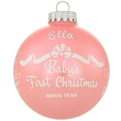 Personalized Baby's First Christmas Glossy Pink Glass Ornament