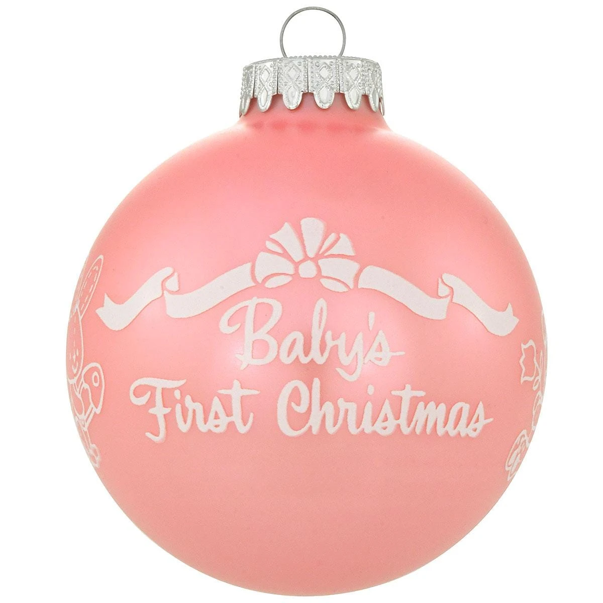 Personalized Baby's First Christmas Glossy Pink Glass Ornament 2 Personalized Baby's First Christmas Glossy Pink Glass Ornament - Image 2