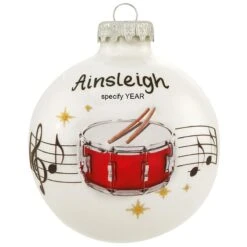 Personalized Drum With Music Staff And Stars Glass Ornament