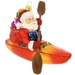 Kayaking Santa Glass Ornament