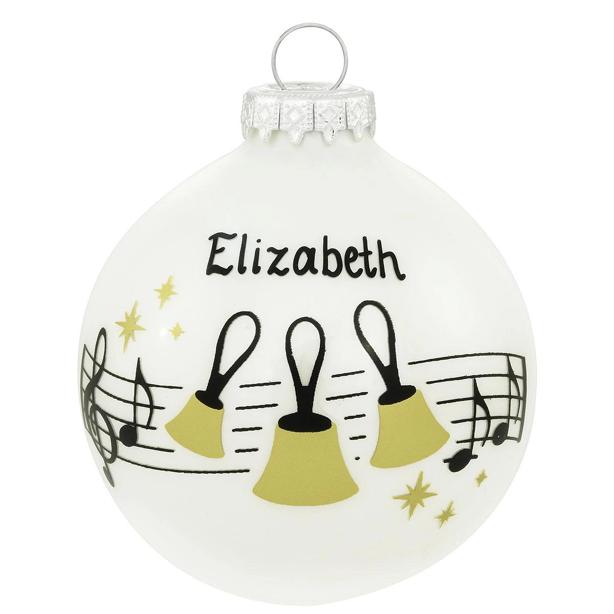 Personalized Hand Bells Music Staff On White Opal Glass Ornament 1 Personalized Hand Bells Music Staff On White Opal Glass Ornament