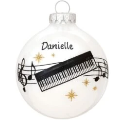 Personalized Keyboard With Music Staff And Stars Glass Ornament