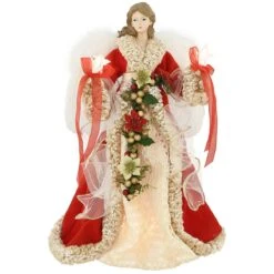 16 Inch Crimson And Ivory Lighted Angel Tree Top
