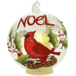 Cardinal Design On 4" Glass Ornament With LED Candle