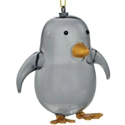 Penguin Grey Glass Ornament