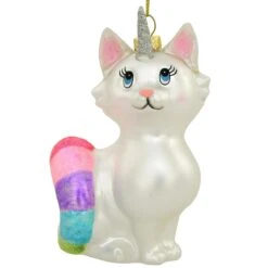 Cat Unicorn Glass Ornament