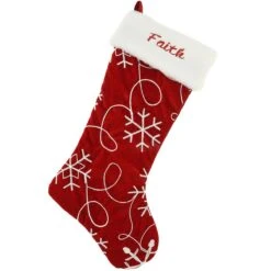 20 Inch Personalized Red Velvet Snowflake Stocking