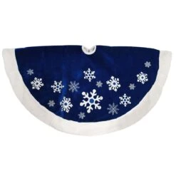 48 Inch Blue Velvet Tree Skirt With Snowflakes