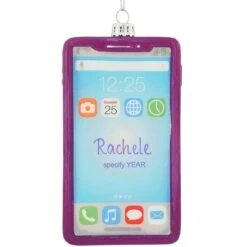 Personalized Smart Phone Purple Glass Ornament