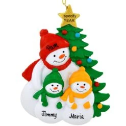 Personalized Snowman With 2 Children Resin Ornament