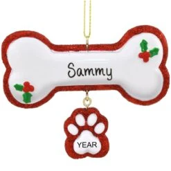 Personalized Dog Bone With Paw Print Resin Ornament