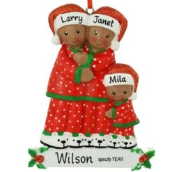 Personalized African American Pajama Family Of 3 Resin Ornament