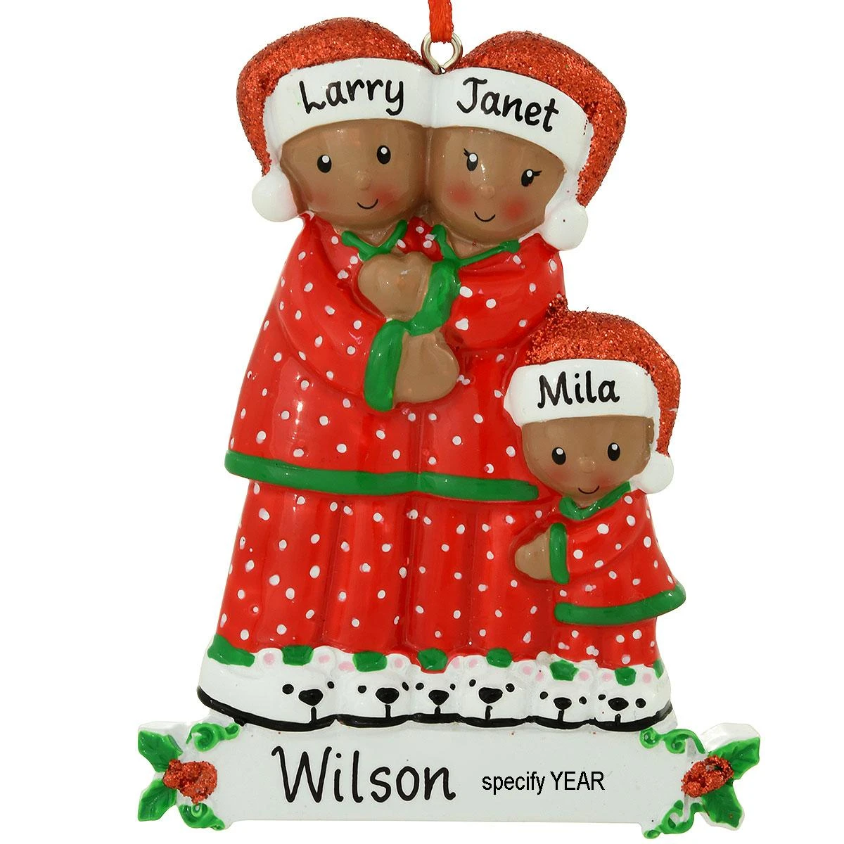 Personalized African American Pajama Family Of 3 Resin Ornament 1 Personalized African American Pajama Family Of 3 Resin Ornament