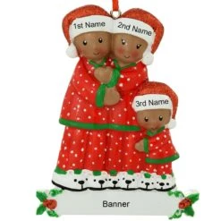 Personalized African American Pajama Family Of 3 Resin Ornament 5 Personalized African American Pajama Family Of 3 Resin Ornament -Christmas Decoration Store 1212419 web 3