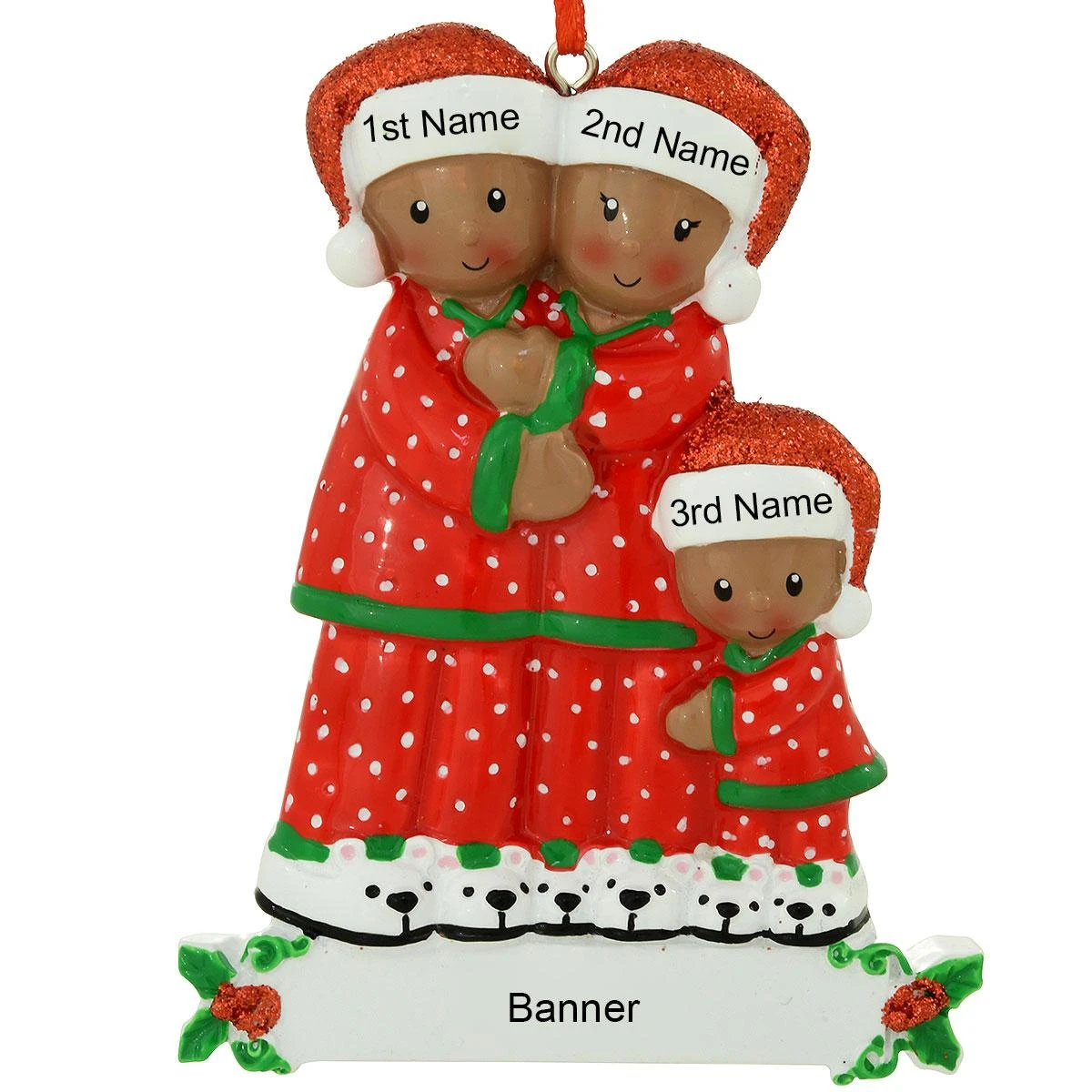 Personalized African American Pajama Family Of 3 Resin Ornament 3 Personalized African American Pajama Family Of 3 Resin Ornament - Image 3