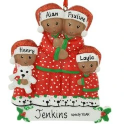 Personalized African American Pajama Family Of 4 Resin Ornament